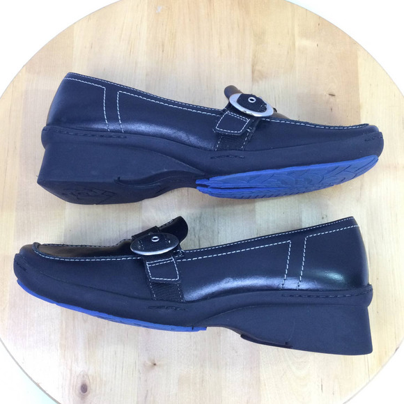 Indigo Women's Leather White Stitch Square Toe Buckle Slip On Wedge Loafer 7M - Picture 8 of 16